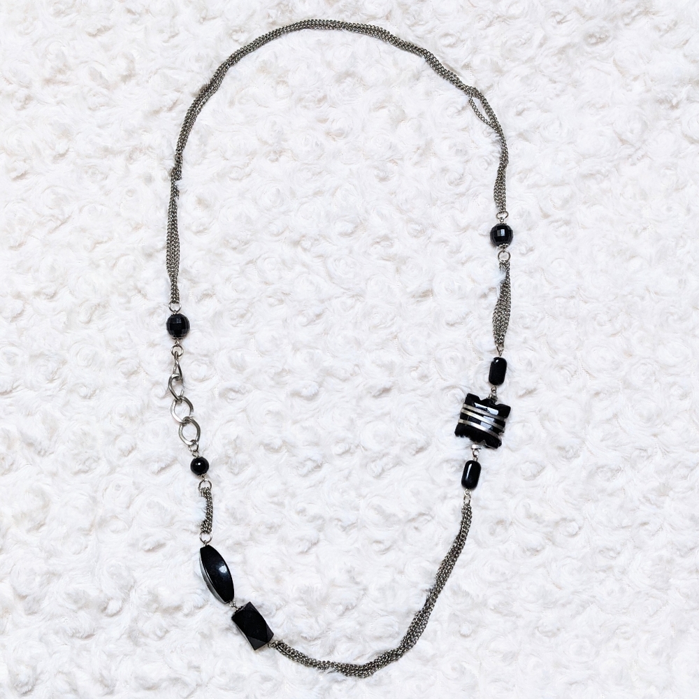 asymmetrical silver and black chain necklace